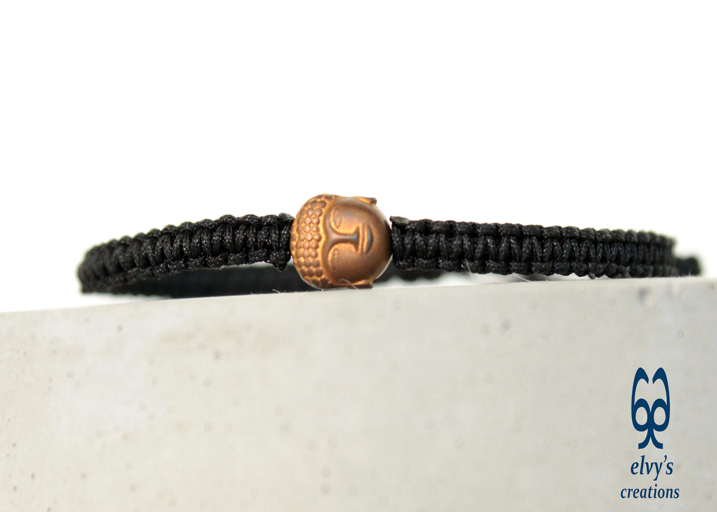 Black Macrame Bracelet with Bronze Hematite Buddha Gift for him Anklet for Women