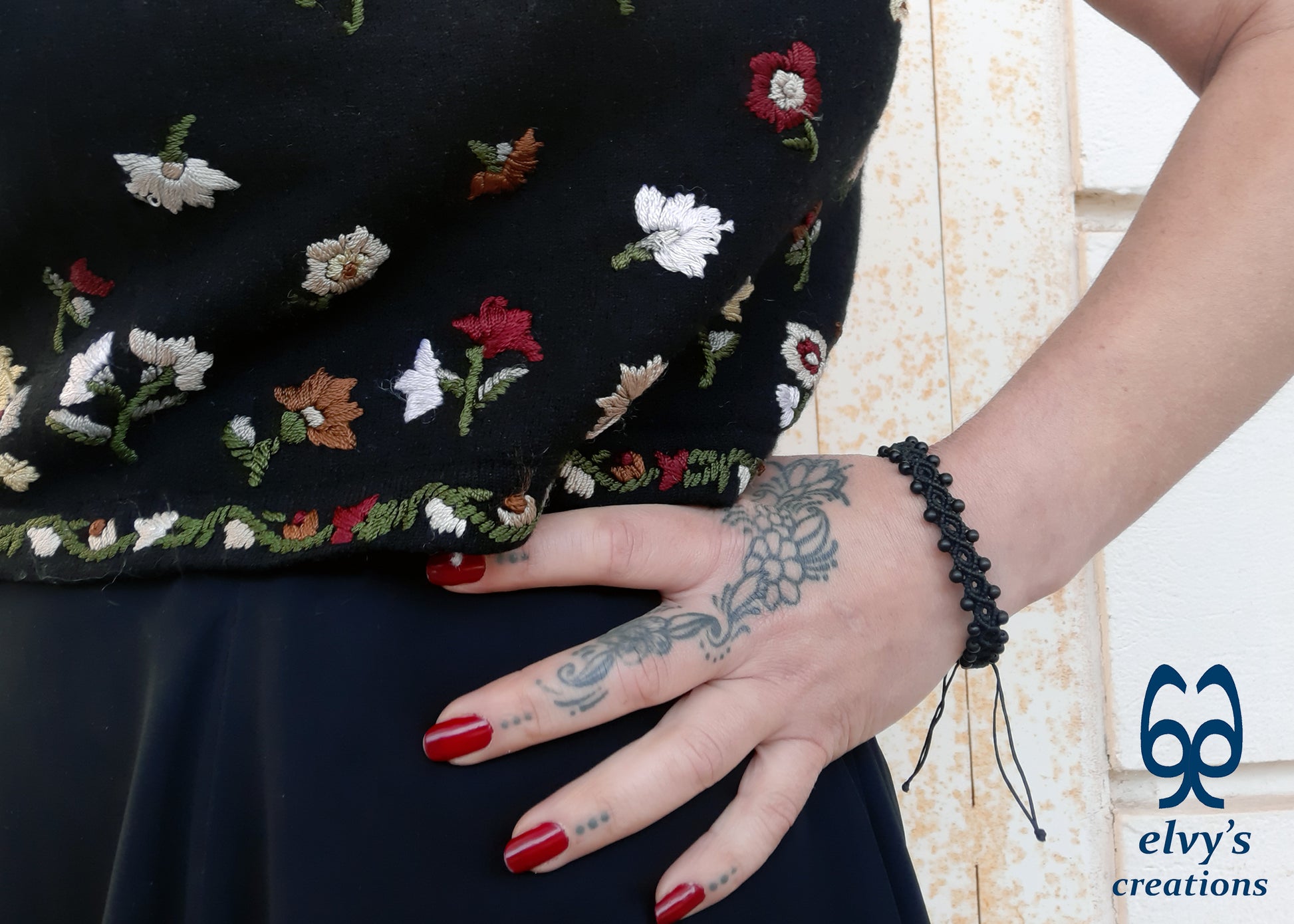 Handmade Macrame Bracelet,Black Onyx Gemstone Beaded Cuff, Unique Birthday Gift for Women or Men