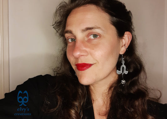 Silver Macrame Earrings with Crystal Quartz Gemstones Black Boho Dangle Earrings