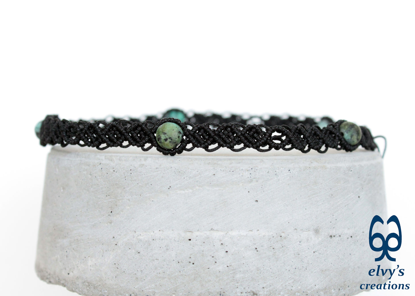 Black Macrame Choker With Turquoise Gemstones Beaded Adjustable Necklace for Women