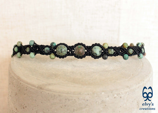 Turquoise Macrame Necklace, Beaded Macrame Choker, Unique Birthday Gift for Women