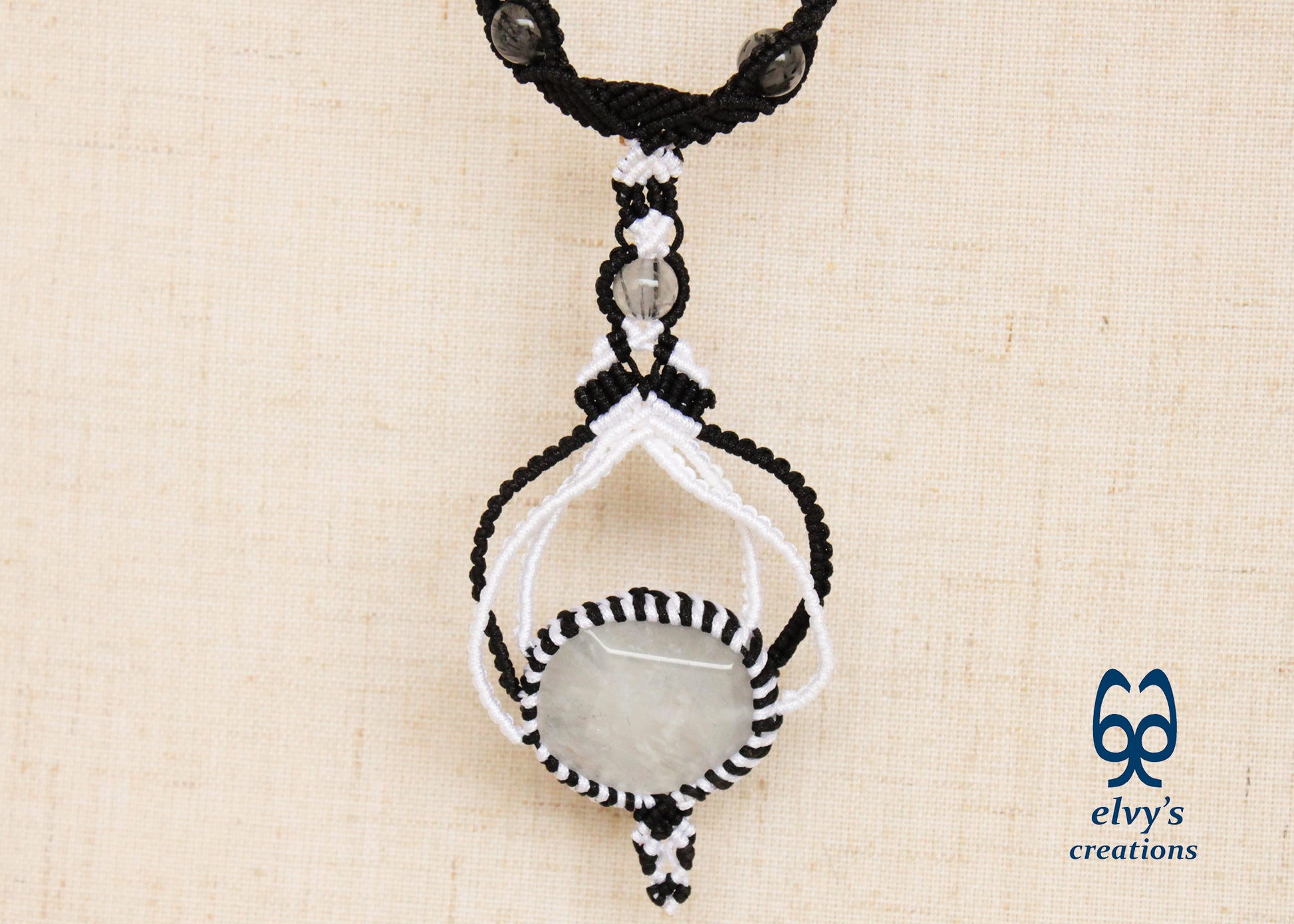 Black Macrame Choker Necklace White Quartz Crystal Macrame Necklace for Women Birthday Gift 