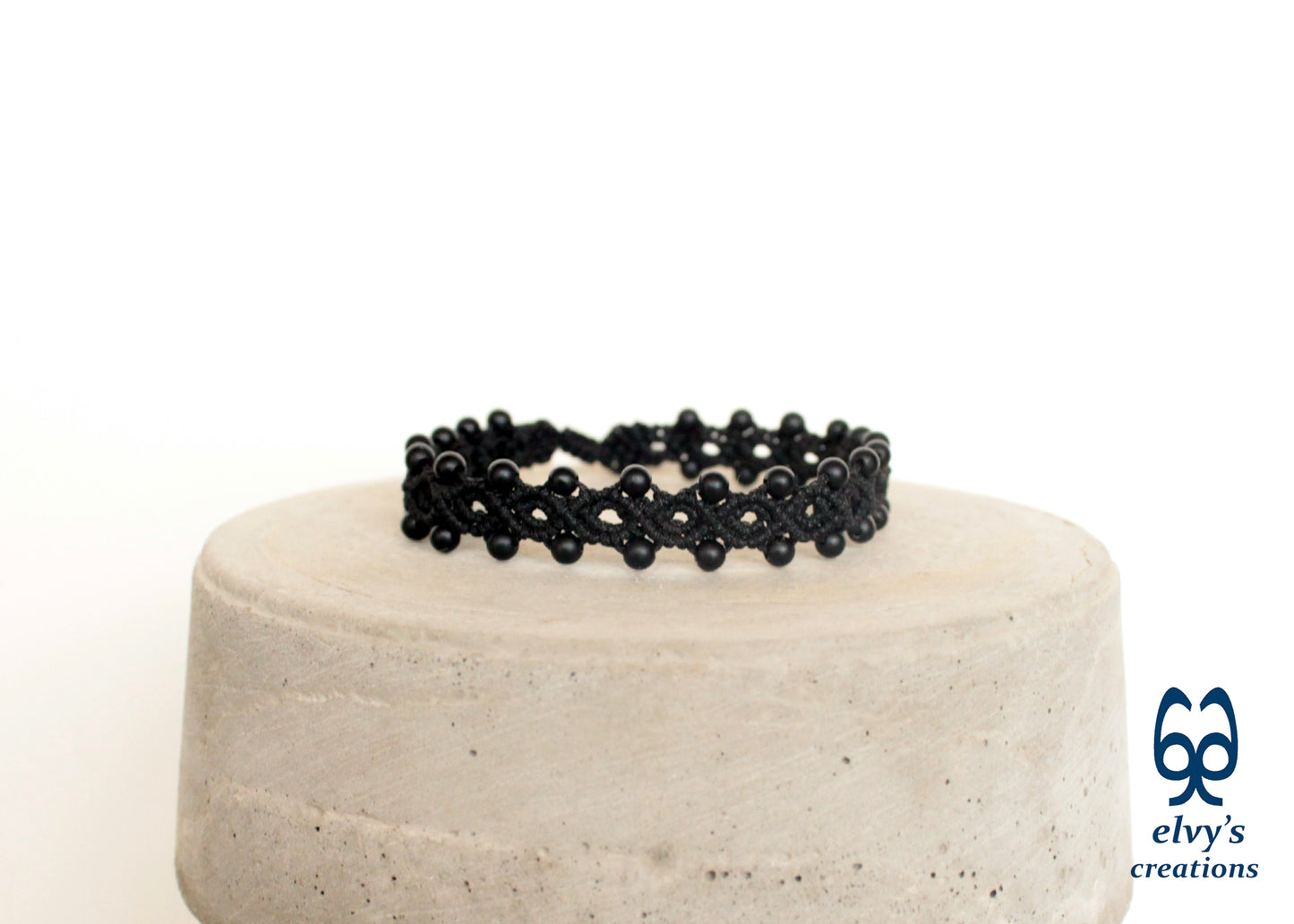 Handmade Macrame Bracelet,Black Onyx Gemstone Beaded Cuff, Unique Birthday Gift for Women or Men
