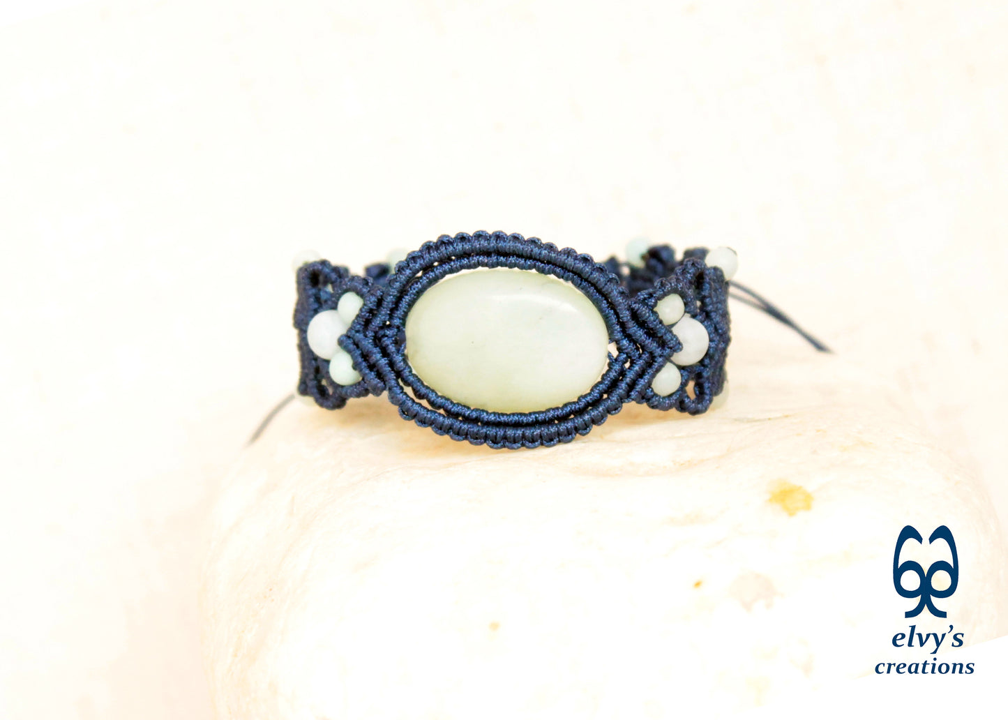 Blue Macrame Bracelet with Amazonite Gemstone Adjustable Unique Birthday Gift for Women