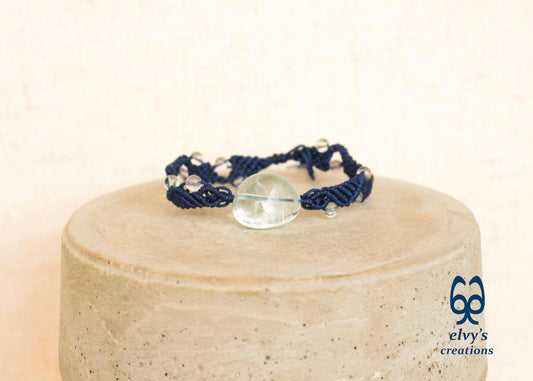 Handmade Macrame Bracelet Fluorite Gemstone Beaded Cuff, Unique Birthday Gift for Women
