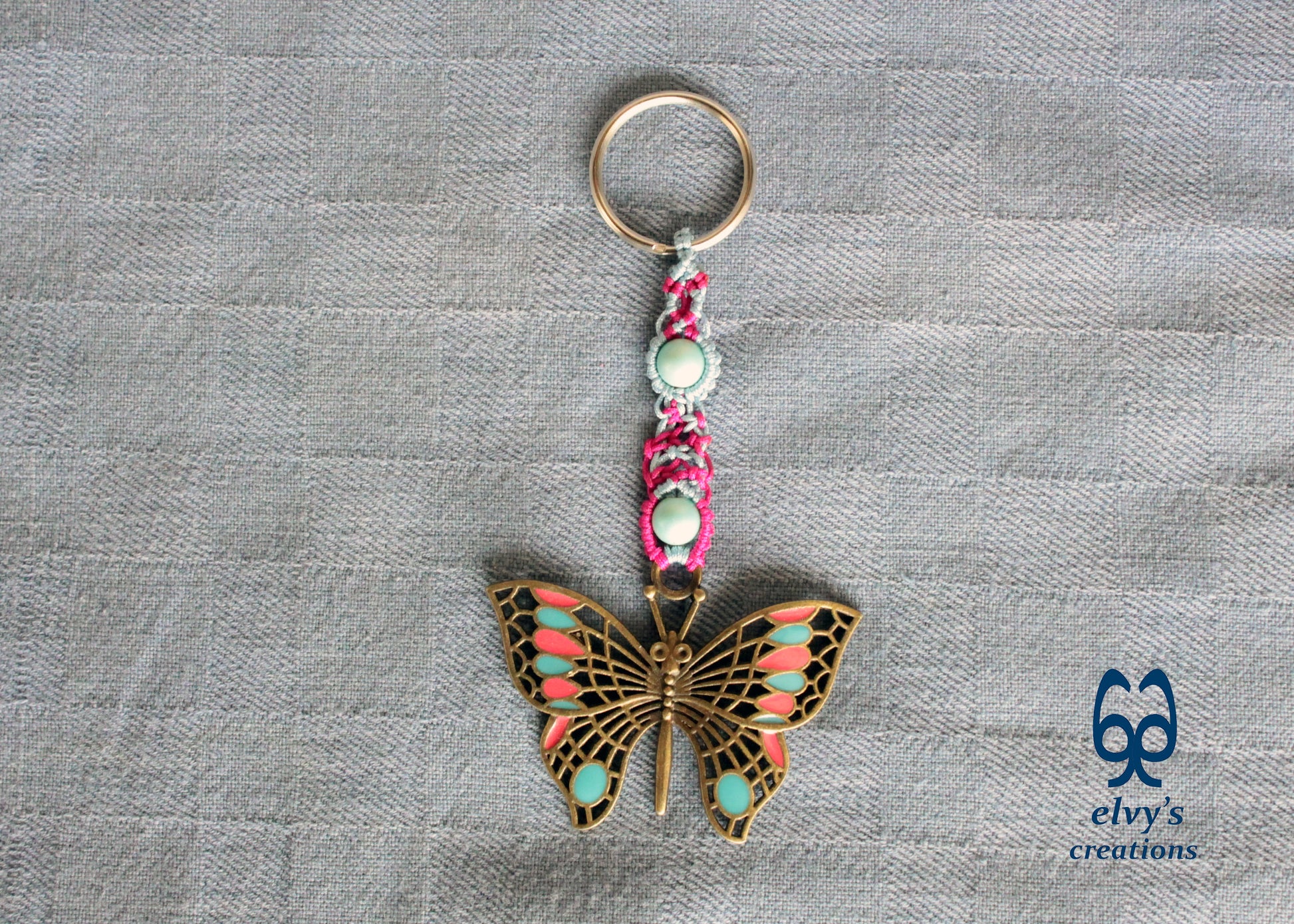 Handmade Macrame Key Chain, Butterfly Key Chain, Housewarming Gift, Small Gift for Woman and Man
