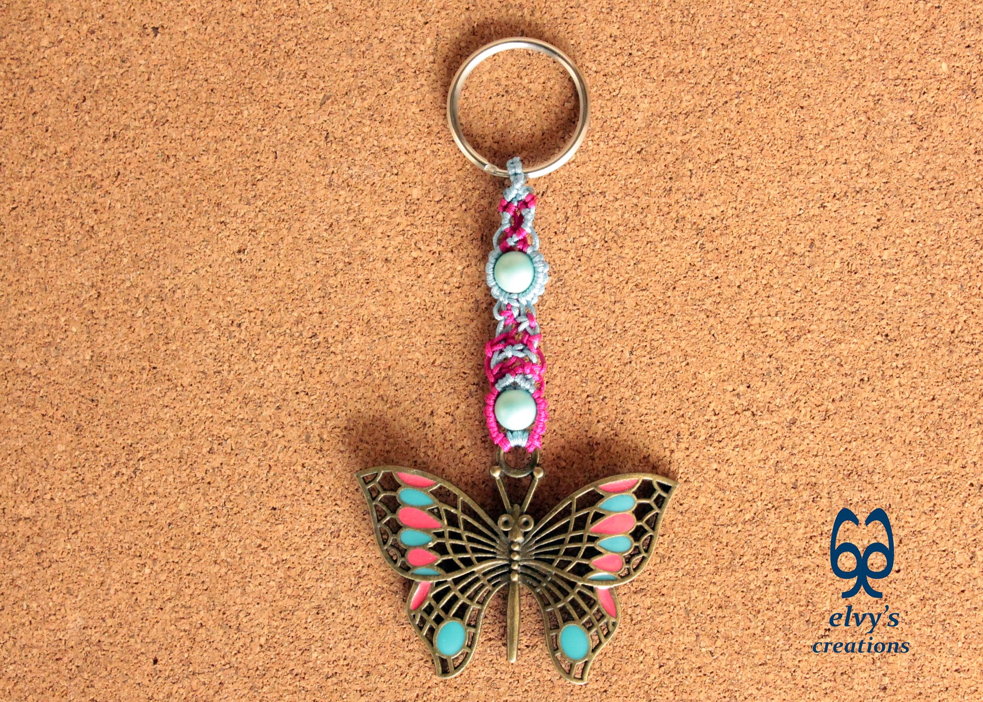 Handmade Macrame Key Chain, Butterfly Key Chain, Housewarming Gift, Small Gift for Woman and Man