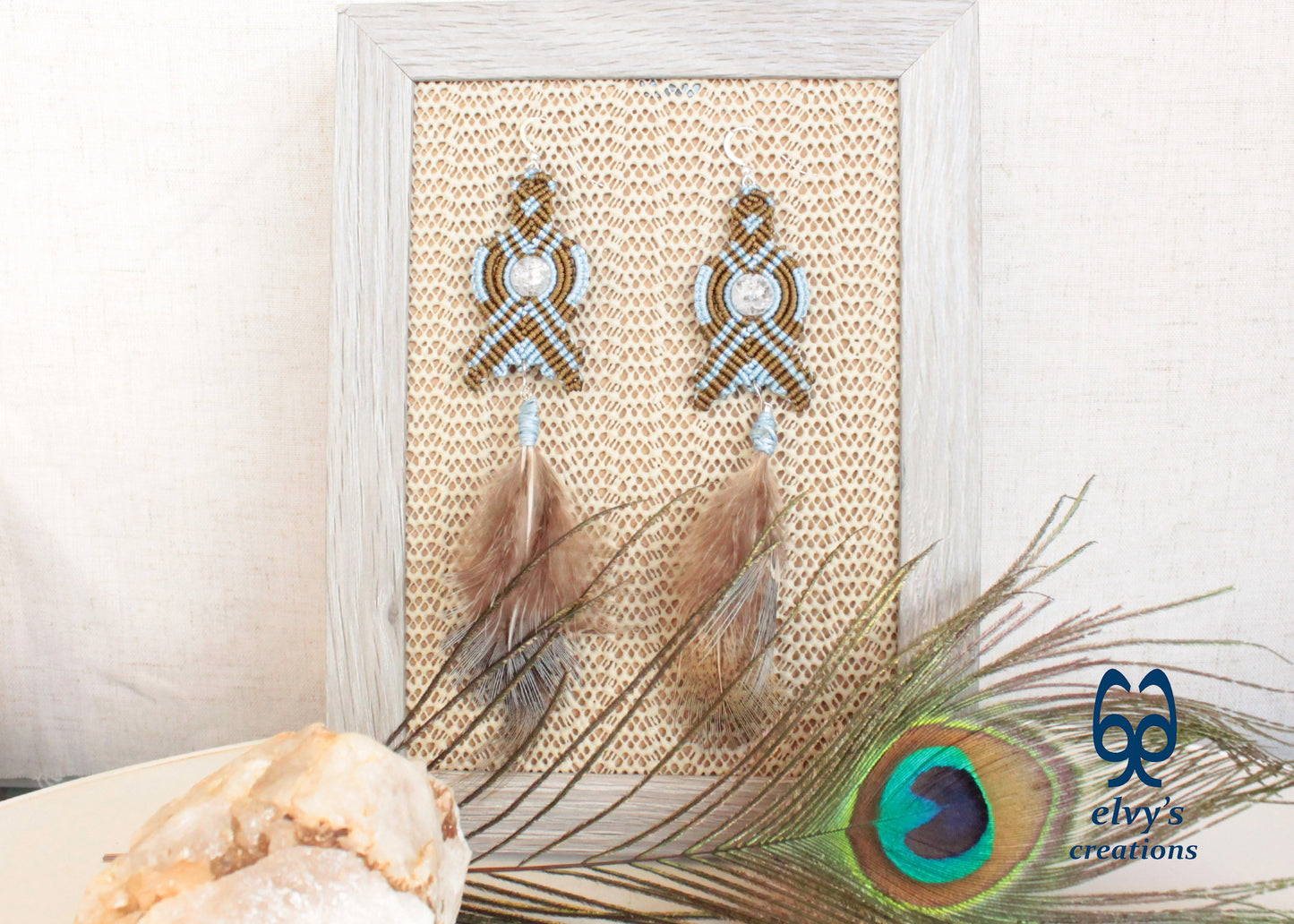 Handmade Macrame Silver Earrings, Beaded Gemstone Handmade Jewelry,Gift for Women