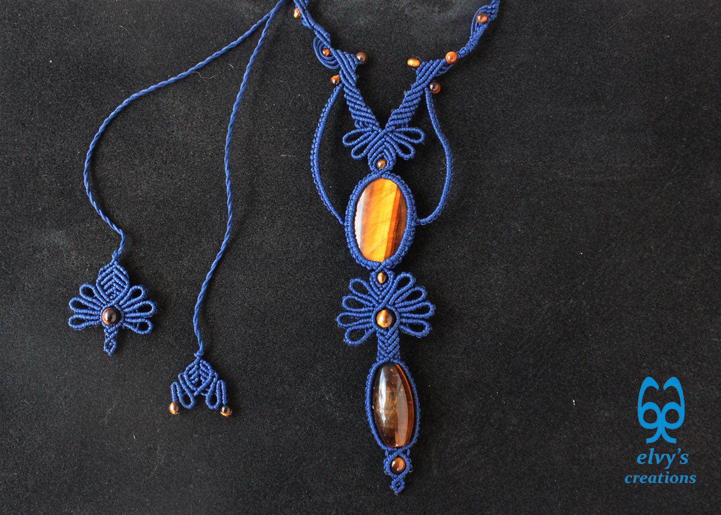 Blue Jewelry Set with Tiger Eye Gemstones