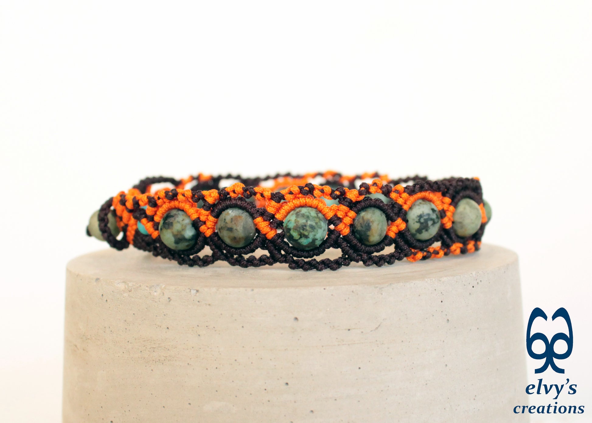 Brown and Orange Macrame Turquoise Beaded Anklet Natural Bracelet for Women Armband for Man