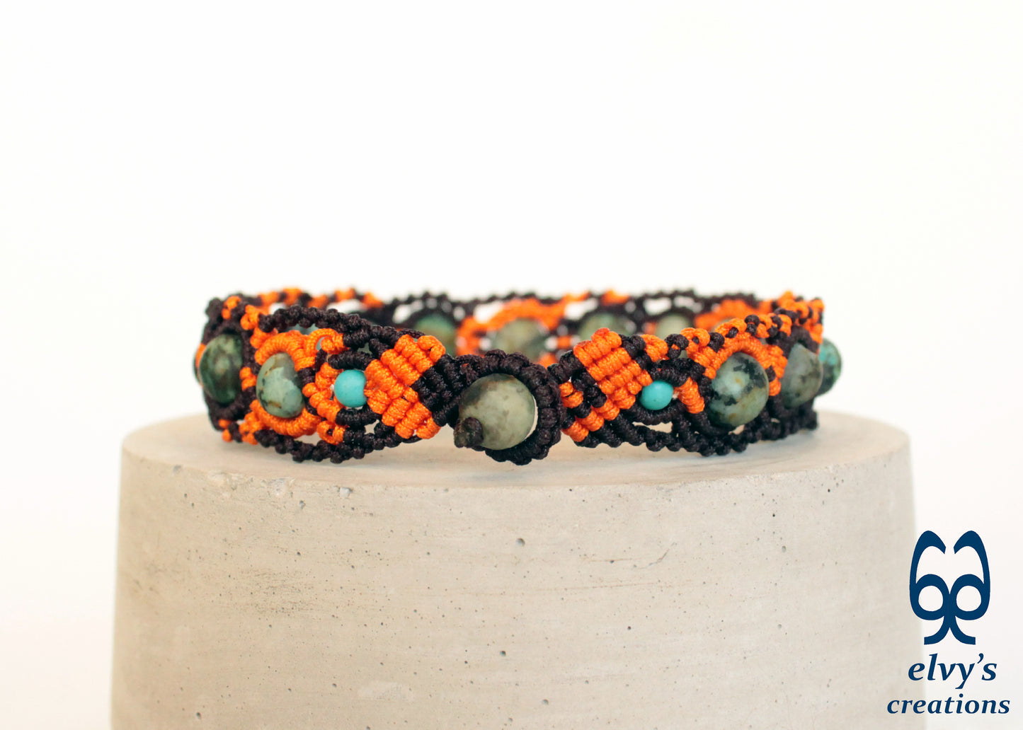Brown and Orange Macrame Turquoise Beaded Anklet Natural Bracelet for Women Armband for Man