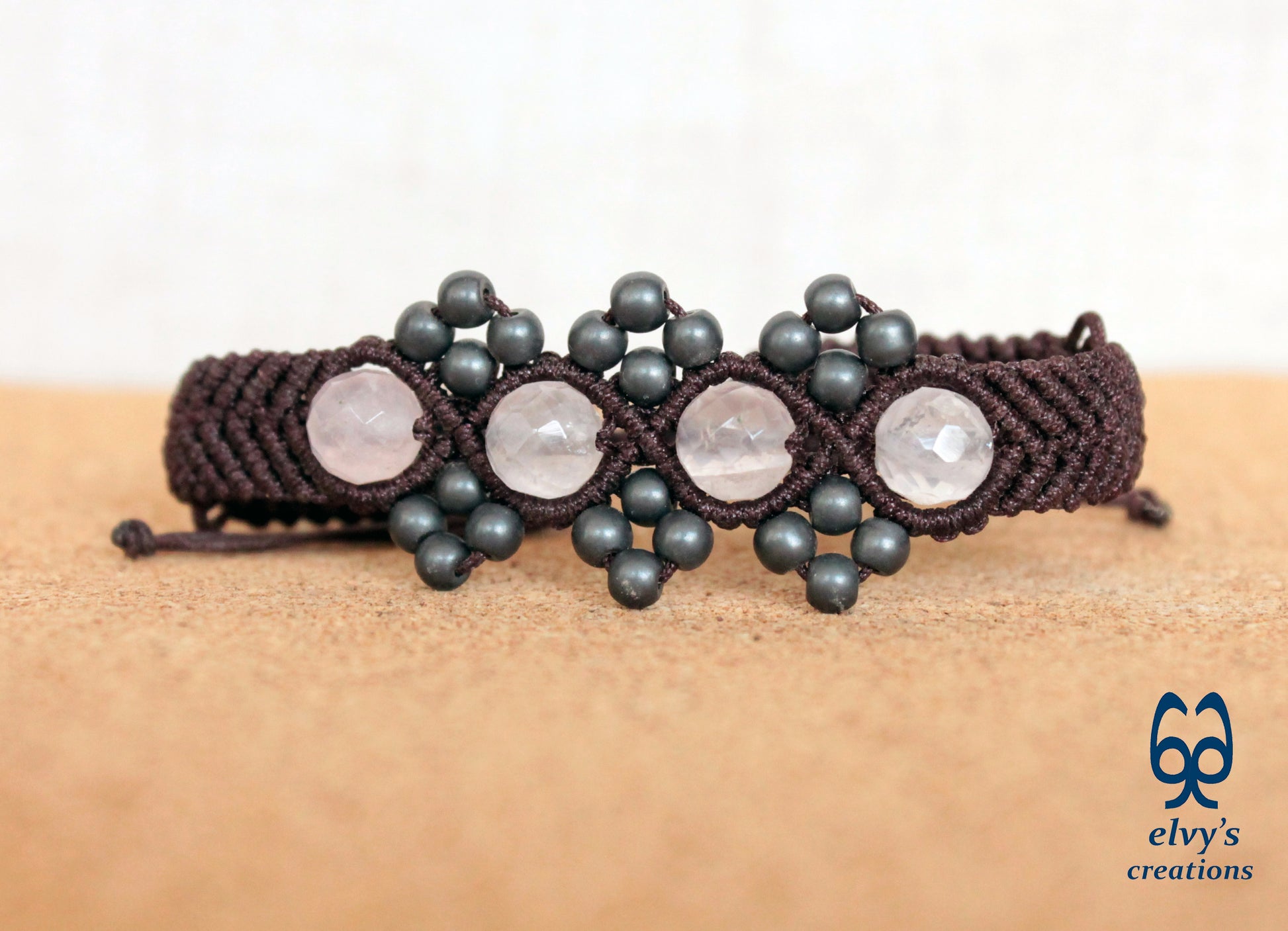 Handmade Macrame Bracelet, Gemstone Beaded Cuff, Unique Birthday Gift for Women