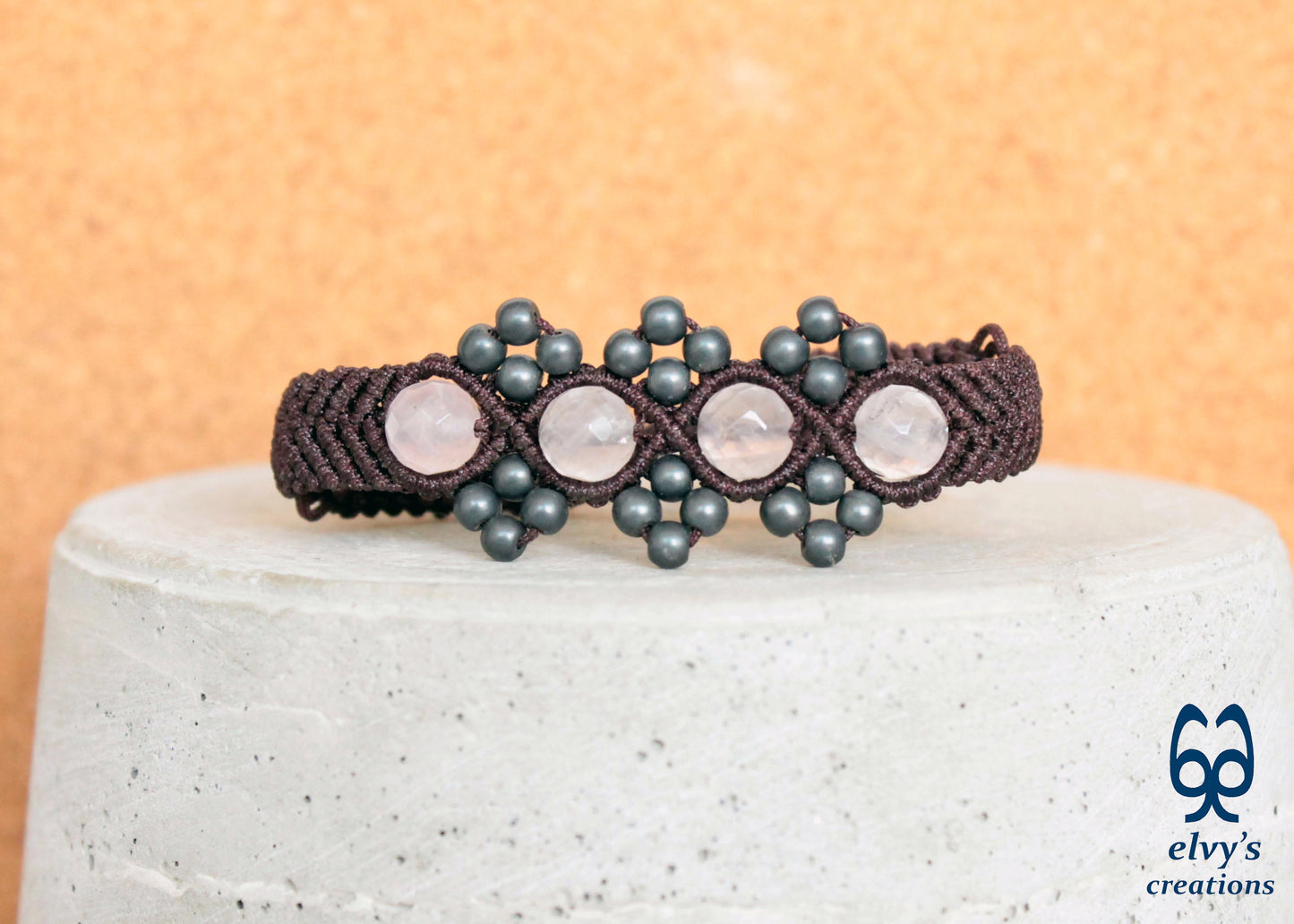 Handmade Macrame Bracelet, Gemstone Crystal Beaded Cuff, Unique Birthday Gift for Women