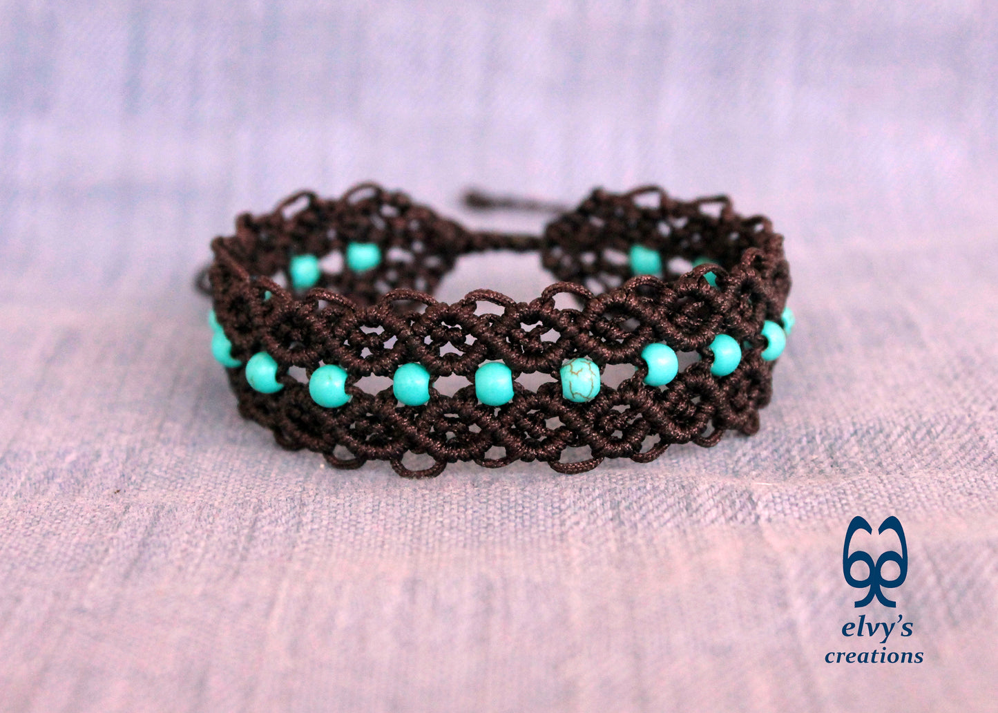 Brown Macrame Bracelet Turquoise Gemstones Adjustable Cuff Bracelet with Healing Gemstones Gift for Women