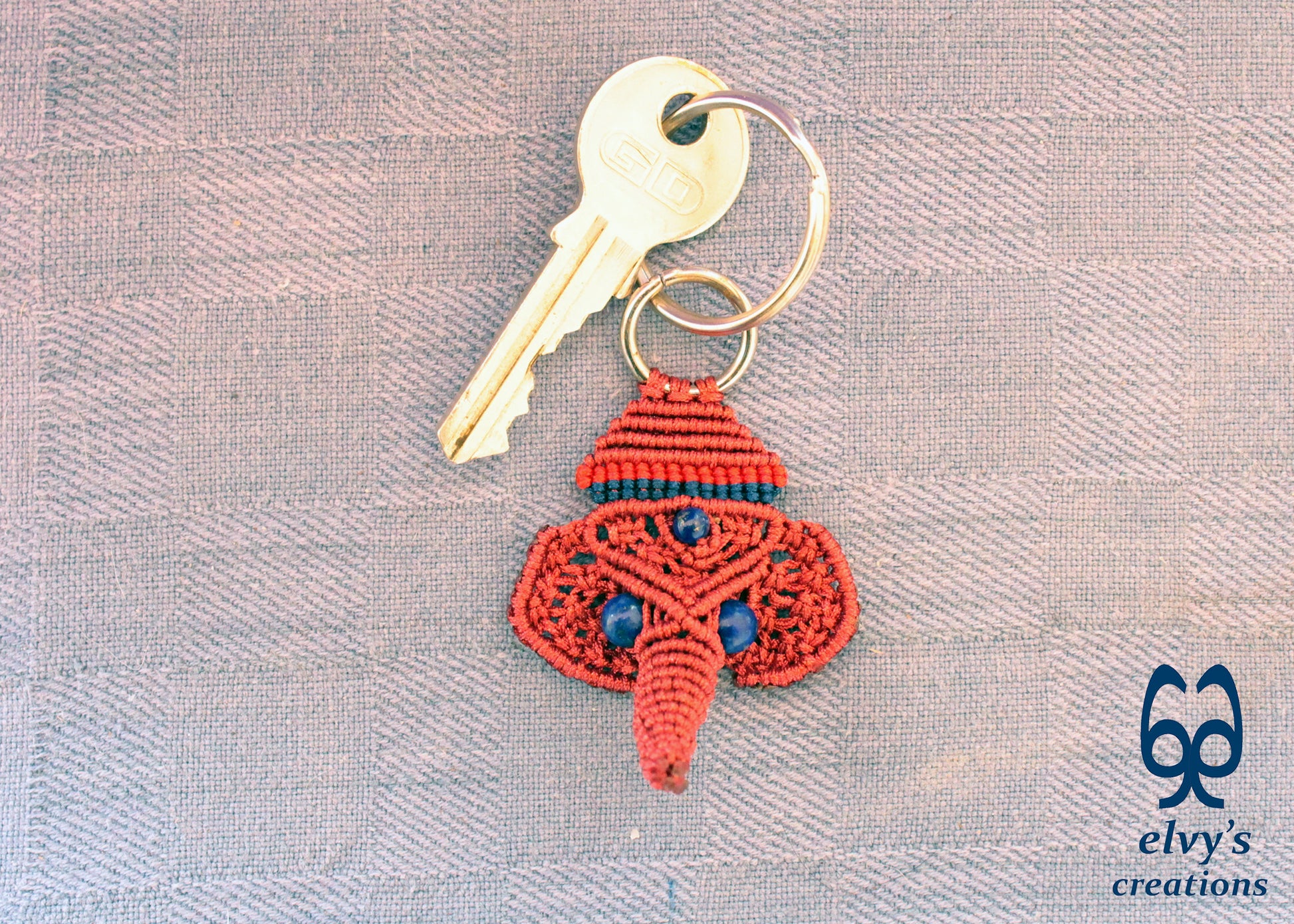 Handmade Macrame Ganesha Key Chain, Elephant Key Chain, Housewarming Gift, Small Gift for Woman and Man