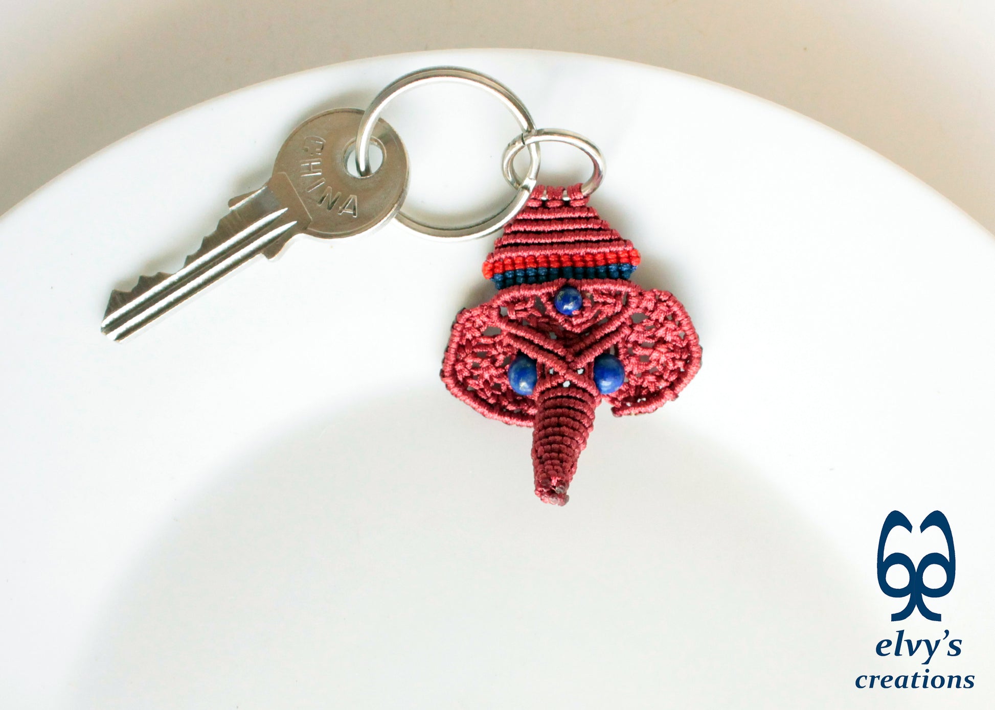Handmade Macrame Ganesha Key Chain, Elephant Key Chain, Housewarming Gift, Small Gift for Woman and Man
