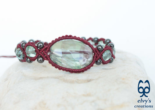 Handmade Macrame Bracelet, Gemstone Beaded Cuff, Unique Birthday Gift for Women and Men