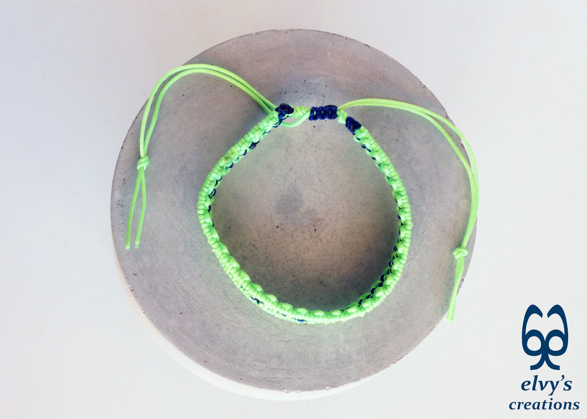 Dark Blue and Fluorescent Green Macrame Bracelet Adjustable Cuff Bracelet Woven Party Wristband Bracelet for Women Birthday Gift for her