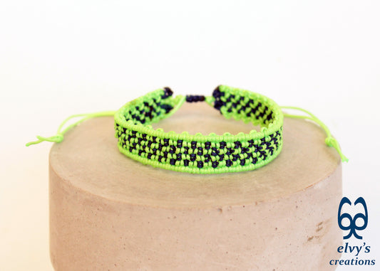 Dark Blue and Fluorescent Green Macrame Bracelet Adjustable Cuff Bracelet Woven Party Wristband Bracelet for Women Birthday Gift for her