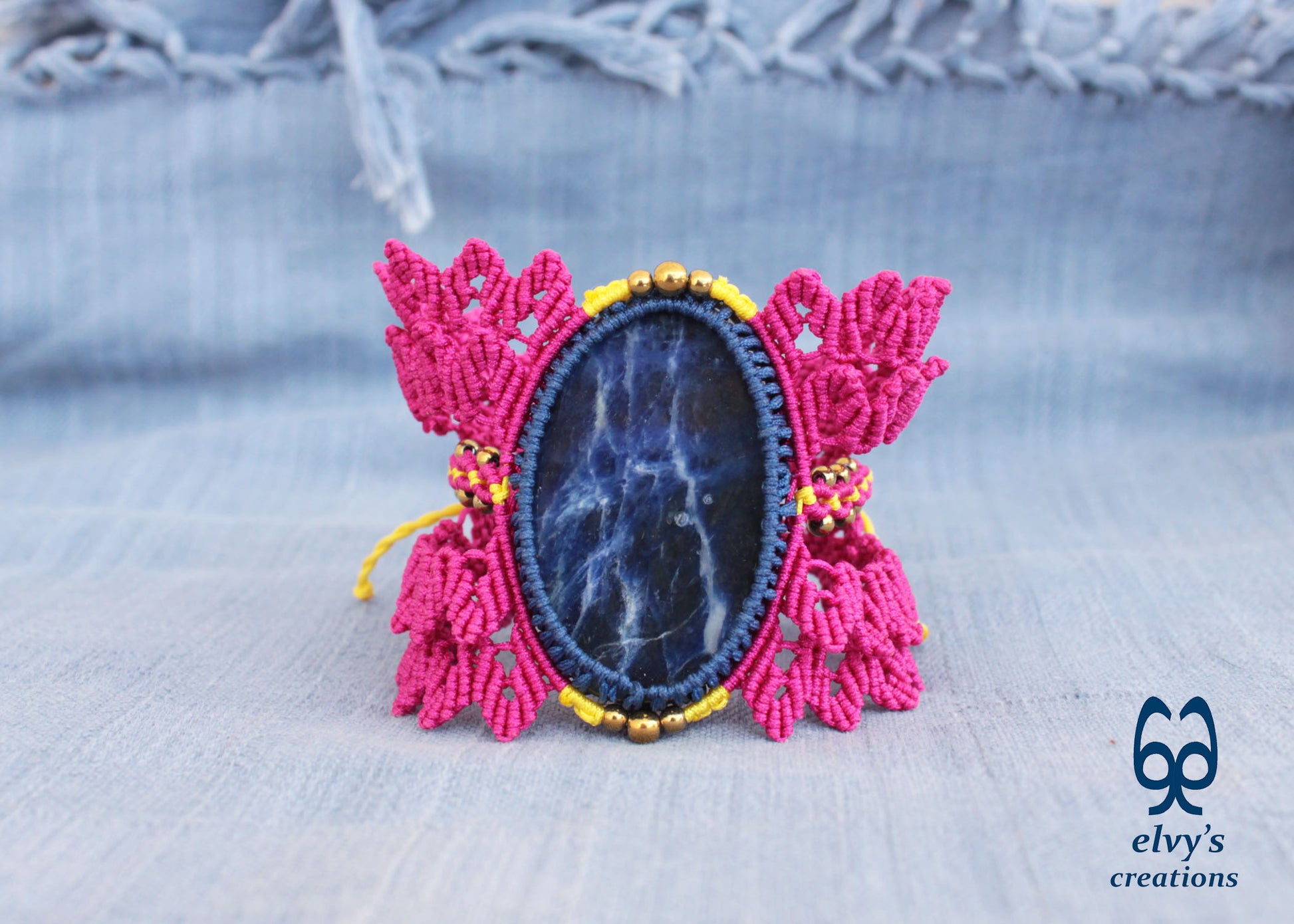 Handmade Pink Macrame Necklace with Crystal Sodalite Gemstones Hematite Adjustable Bracelet