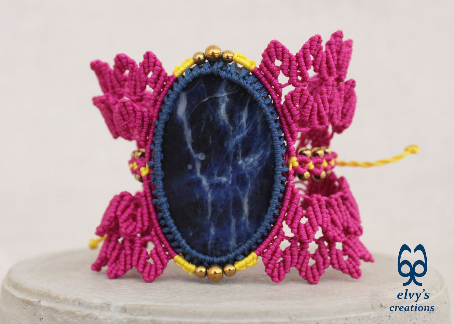 Handmade Pink Macrame Necklace with Crystal Sodalite Gemstones Hematite Adjustable Bracelet