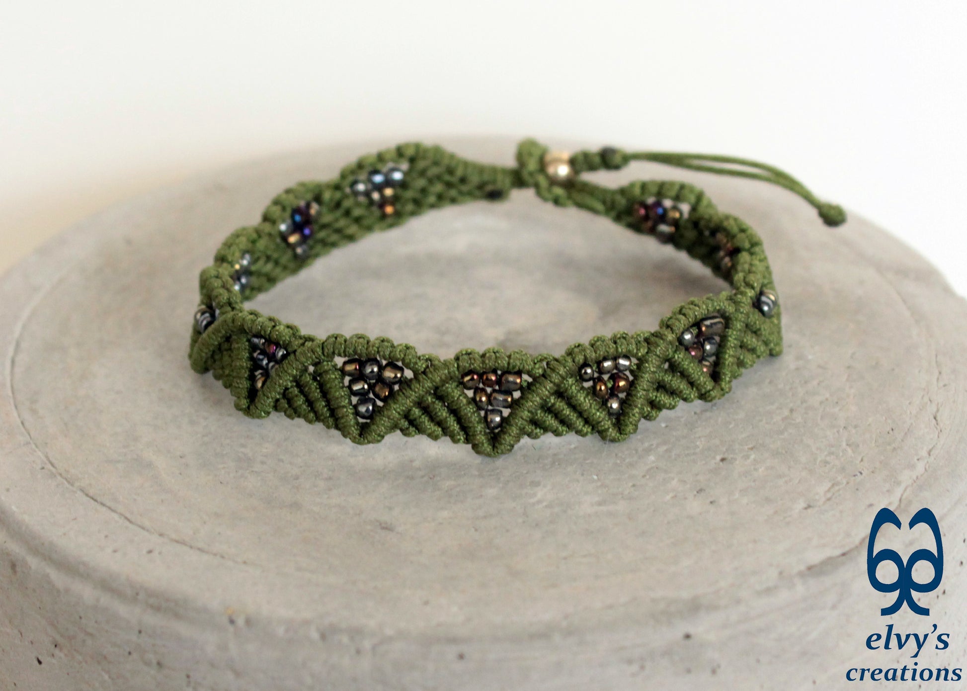 Olive Green Macrame Beaded Adjustable Bracelet Beaded Cuff Bracelet For Women