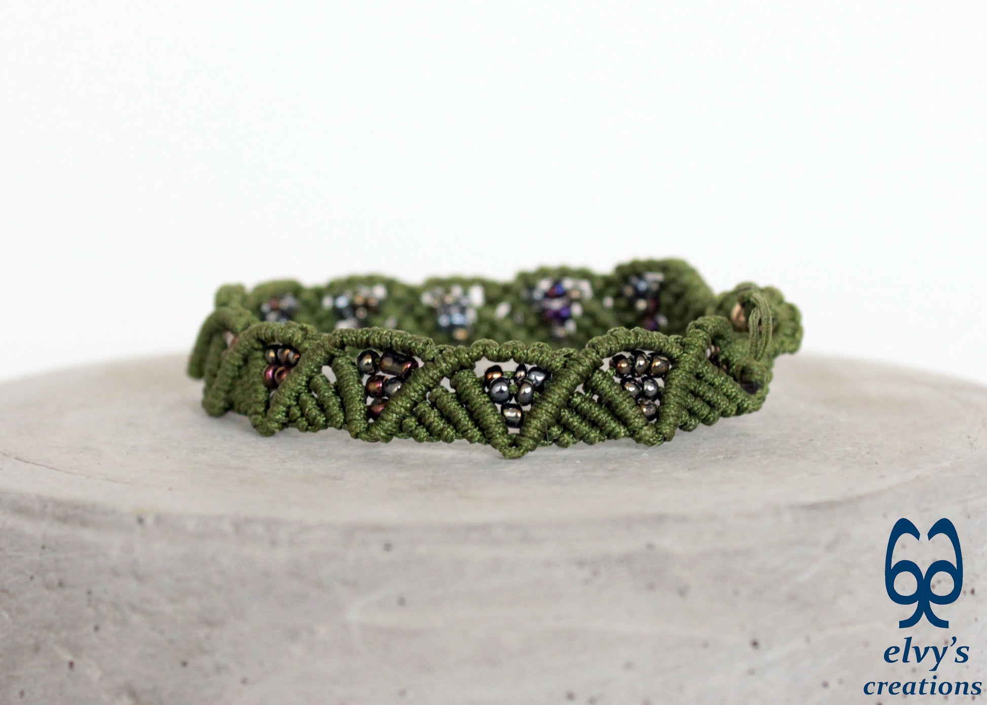 Olive Green Macrame Beaded Adjustable Bracelet Beaded Cuff Bracelet For Women