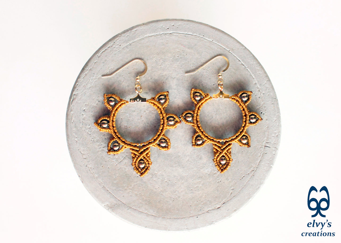 Handmade Silver Macrame Earrings, Dangle Gemstone Beads Earrings, Birthday Gift for Women