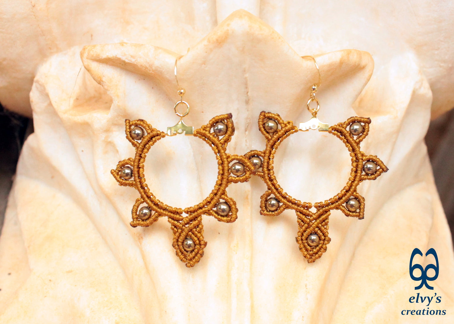 Handmade Silver Macrame Earrings, Dangle Gemstone Beads Earrings, Birthday Gift for Women