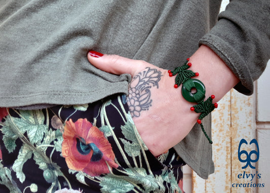 Handmade Macrame Bracelet, Agate Gemstone Beaded Cuff, Unique Birthday Gift for Women