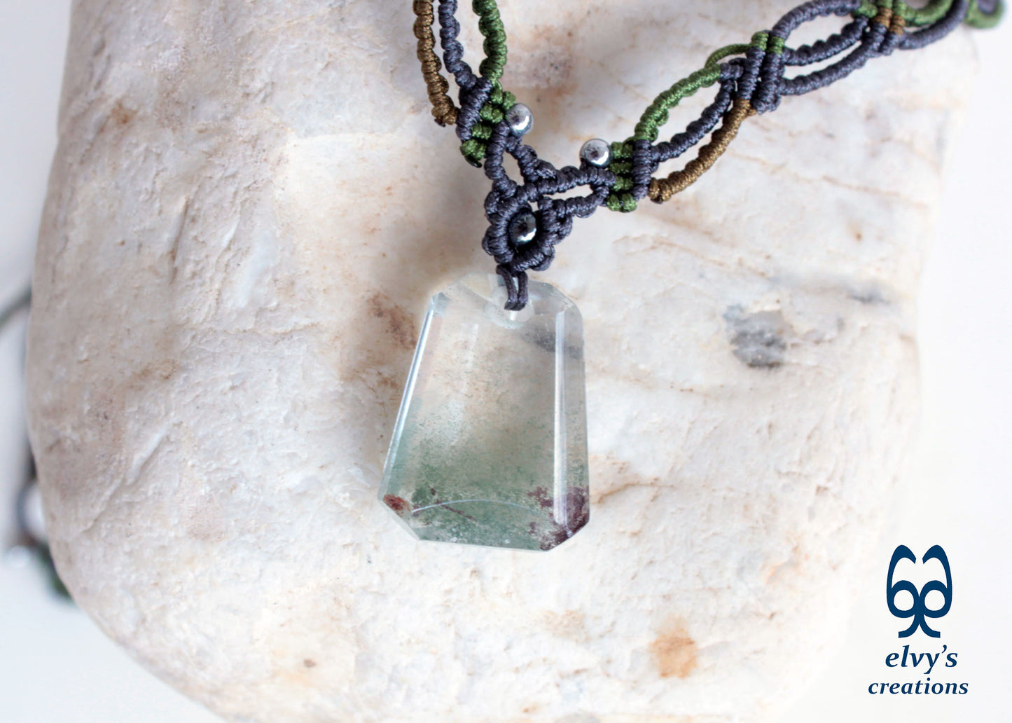 Handmade Macrame Necklace with Crystal Quartz Gemstones Crystal Necklace