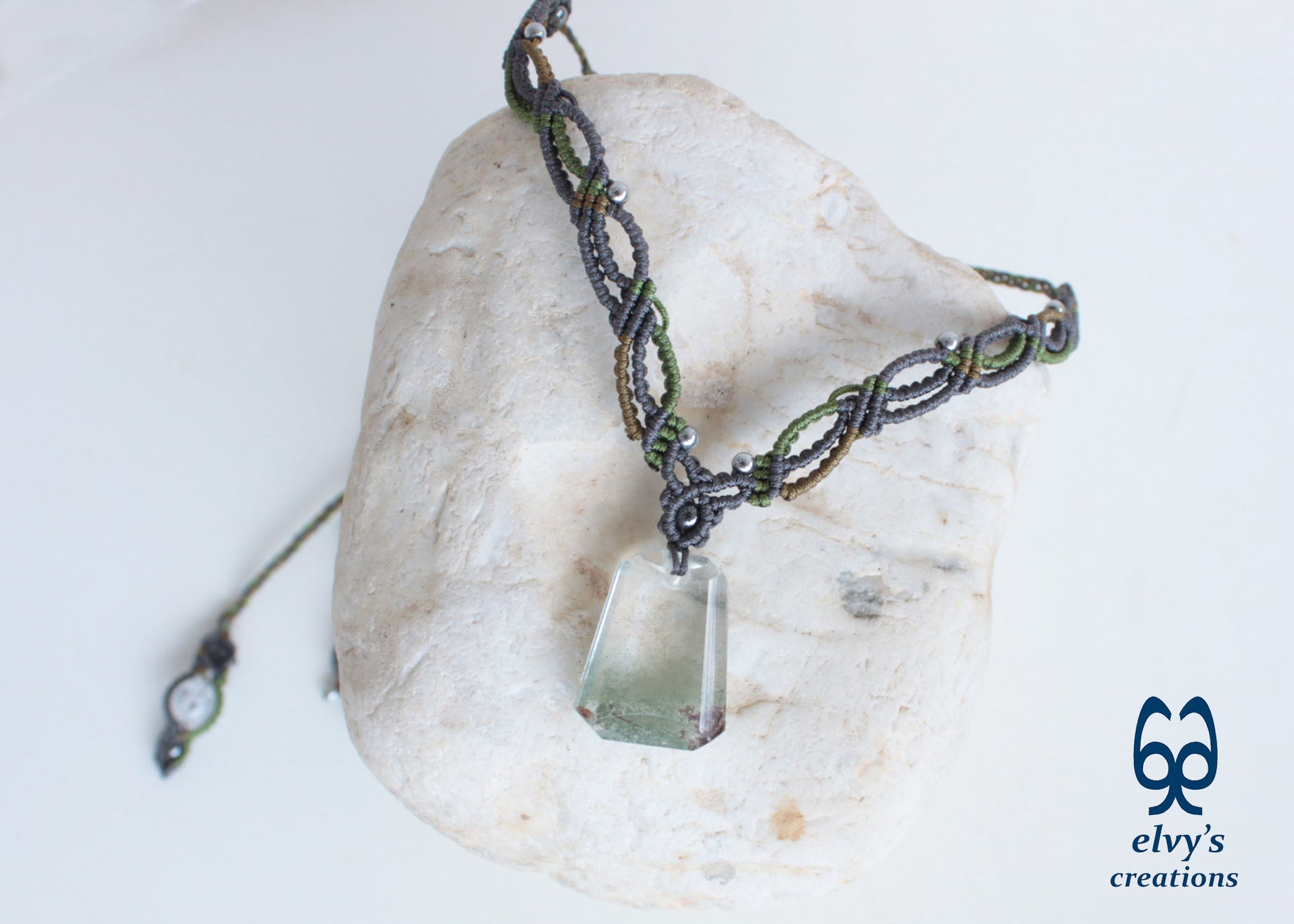 Handmade Macrame Necklace with Crystal Quartz Gemstones Crystal Necklace