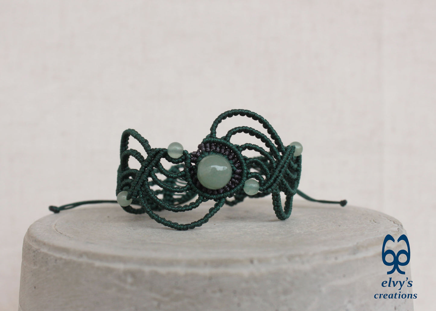Handmade Macrame Bracelet, Aventurine Gemstone Beaded Cuff, Unique Birthday Gift for Women