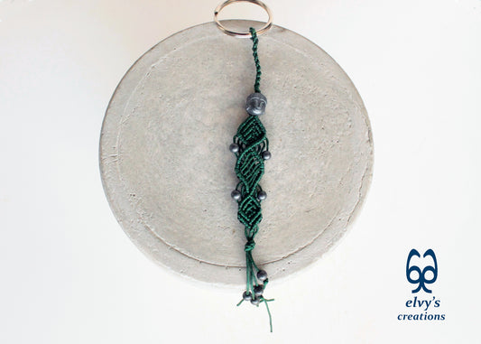 Green and Grey Macrame Key Chain Buddha Key Chain Housewarming Gift Small Gift for Woman and Man Good Luck Charm