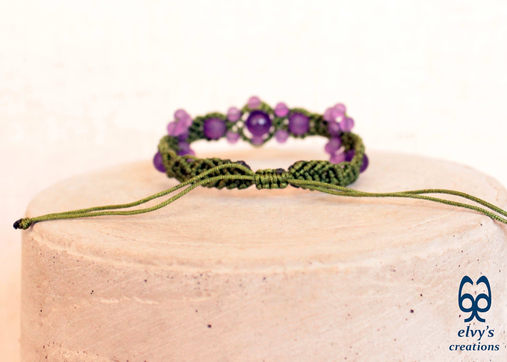Amethyst Macrame Bracelet, Gemstone Beaded Cuff, Unique Birthday Gift for Women