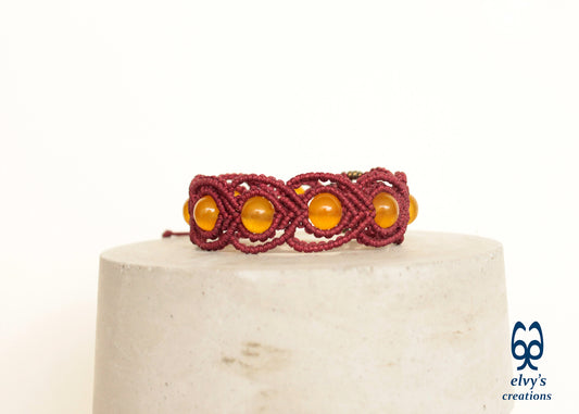 Handmade Macrame Bracelet, Agate Gemstone Beaded Cuff, Unique Birthday Gift for Women