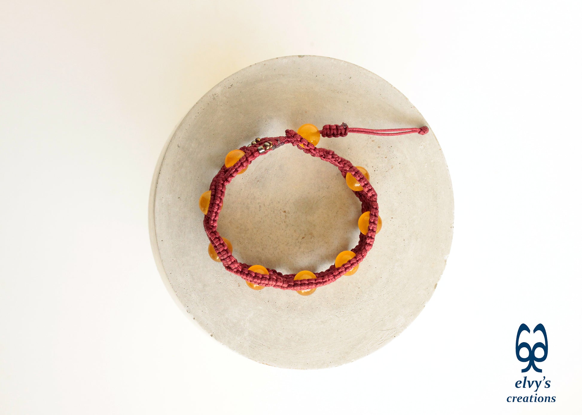 Red Macrame Adjustable Bracelet with Yellow Orange Healer Agate Gems Natural Gemstones Beaded Bracelet Gift for her Healer Collection - ElvysCreations