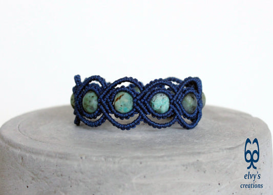 Blue Macrame Bracelet With Turquoise Gemstones