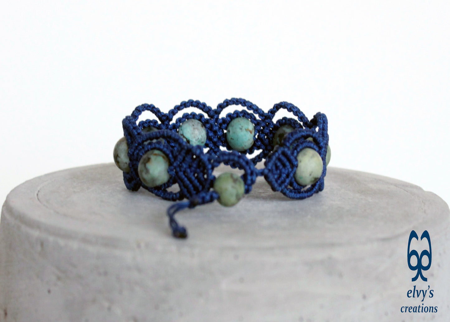 Blue Macrame Bracelet With Turquoise Gemstones