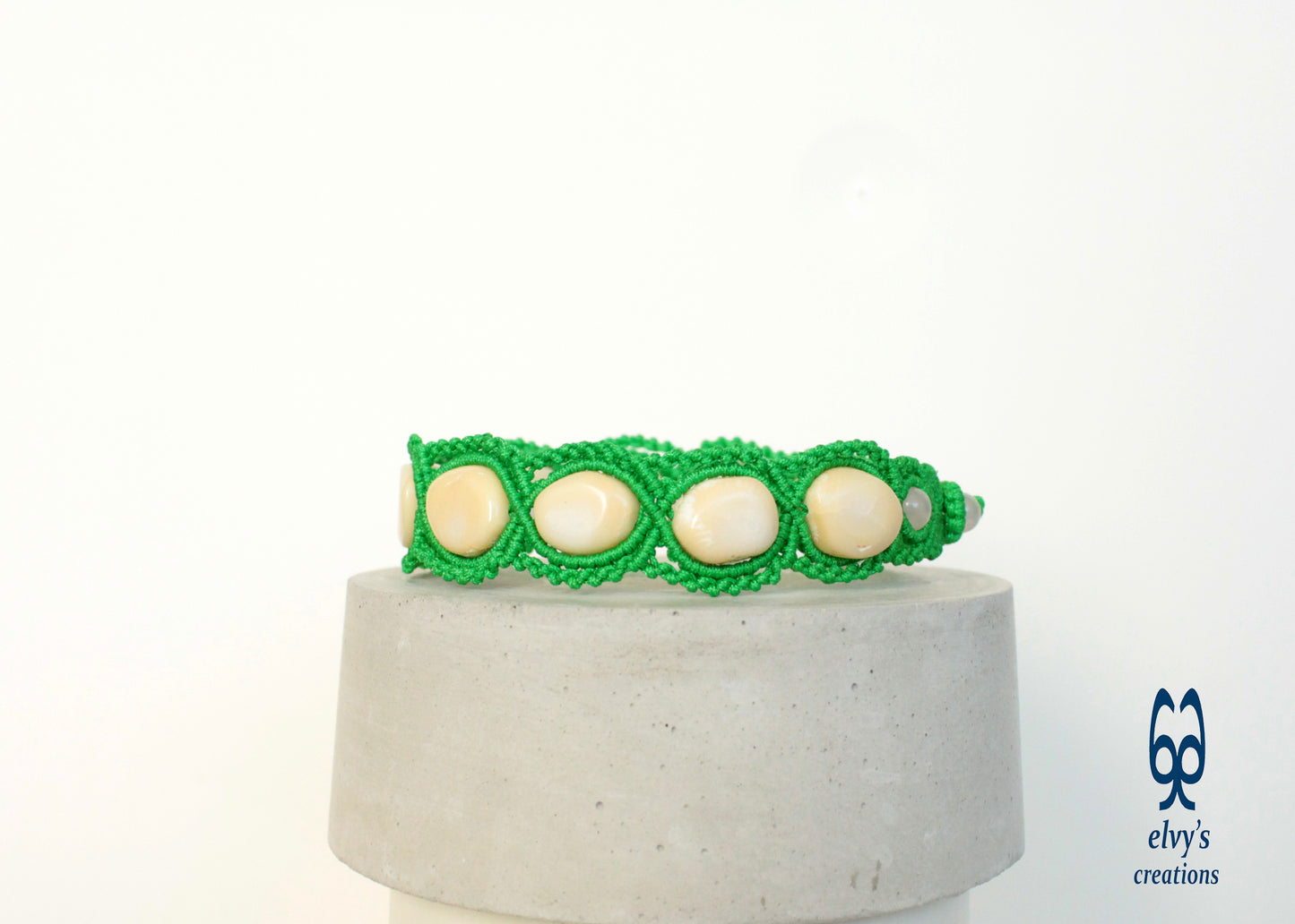 Green Anklet Bracelet with White Coral and Crystal Quartz Gemstones