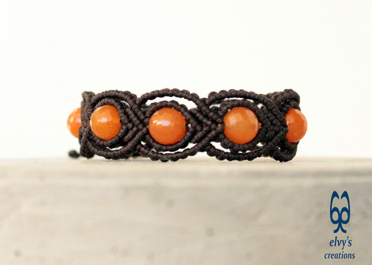 Brown Macrame Carnelian Adjustable Beaded Bracelet Healer Gems Orange Natural Beads