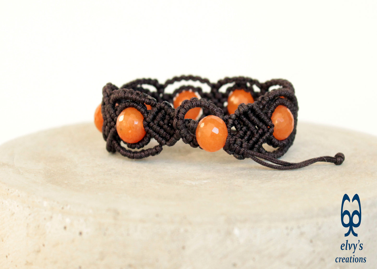 Brown Macrame Carnelian Adjustable Beaded Bracelet Healer Gems Orange Natural Beads