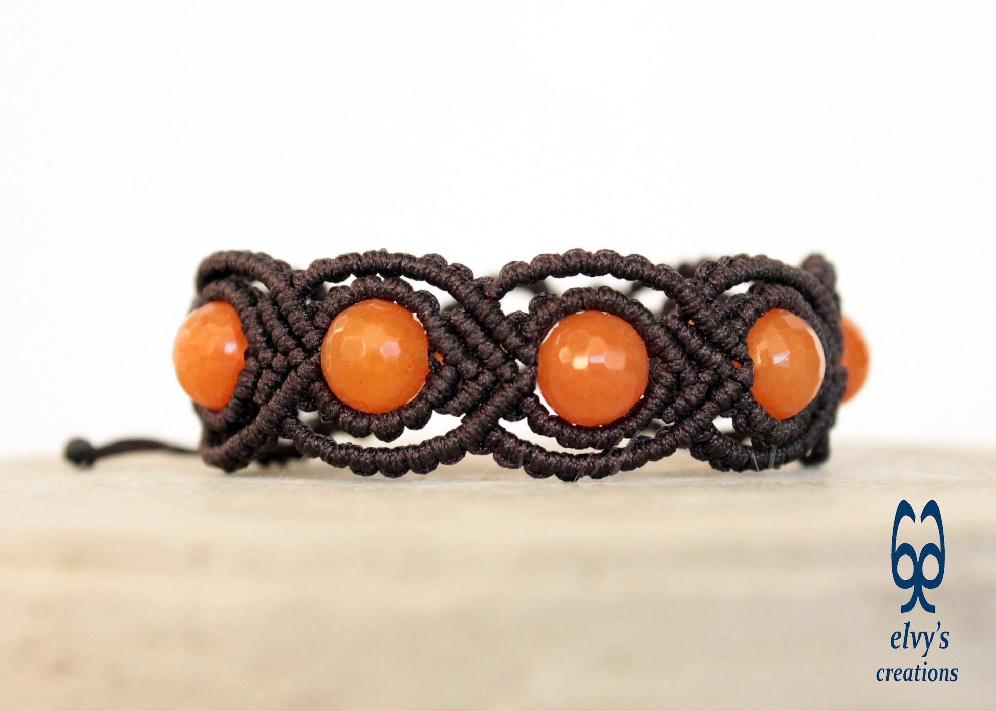 Brown Macrame Carnelian Adjustable Beaded Bracelet Healer Gems Orange Natural Beads