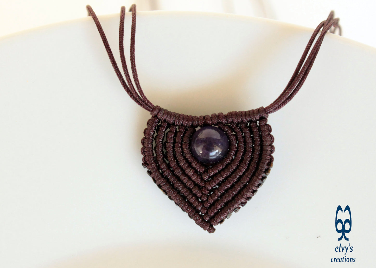 Unisex Brown Amethyst and Blue Apatite Macrame Beaded Necklace