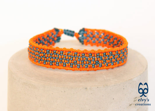 Orange and Gray Macrame Bracelet Adjustable Cuff Bracelet Woven Party Wristband Bracelet for Women Birthday Gift for her
