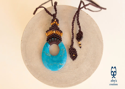 Turquoise Macrame Necklace, Beaded Macrame Choker, Unique Birthday Gift for Women