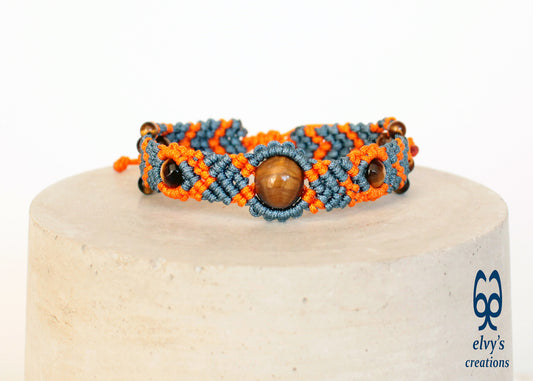 Macrame Bracelet, Gemstone Beaded Cuff, Unique Birthday Gift for Women