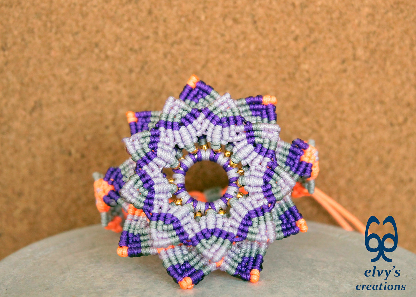 Handmade Macrame Bracelet, Gemstone Beaded Mandala Flower, Unique Birthday Gift for Women