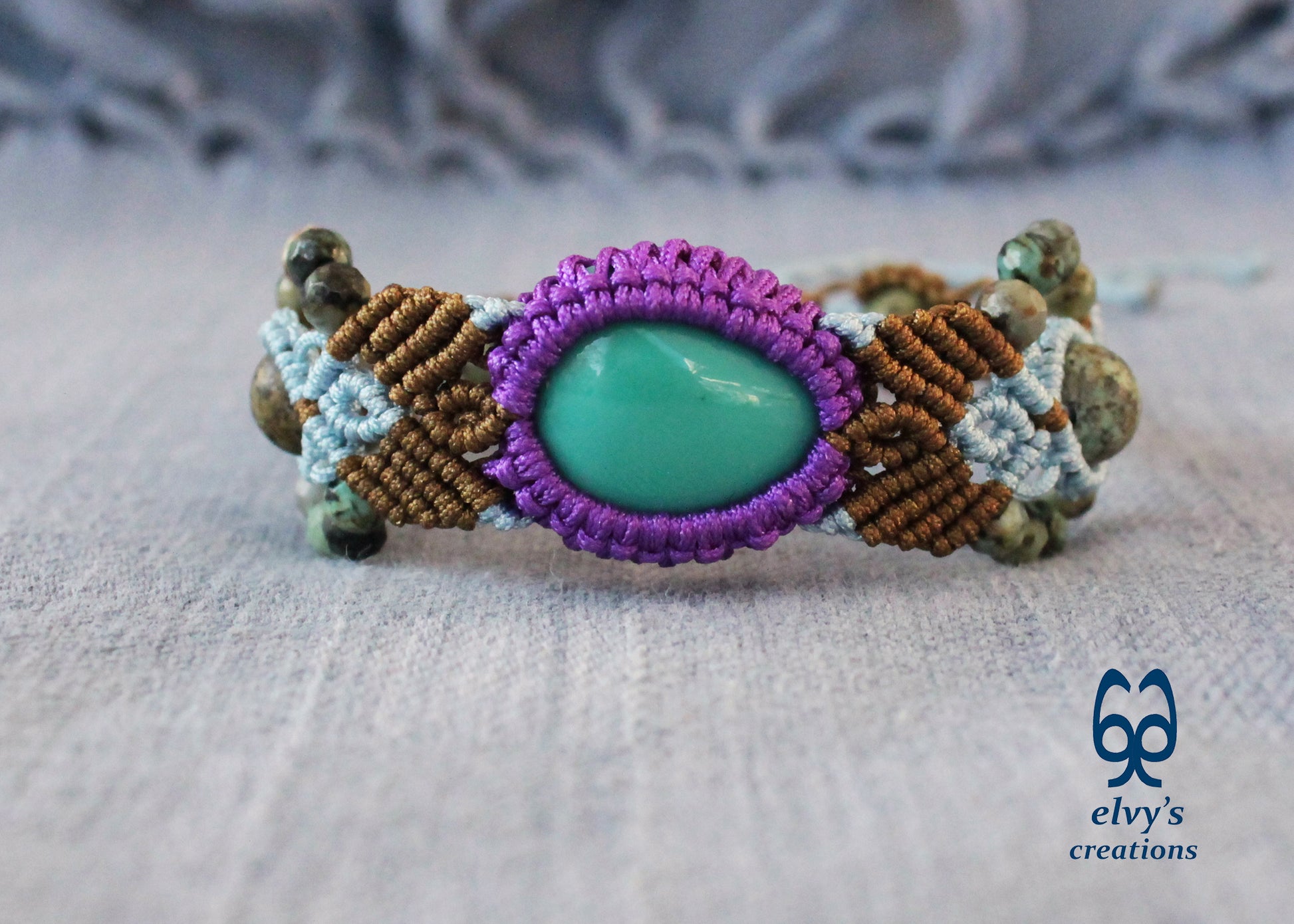Blue Macrame Bracelet Turquoise Lace Wrapped Gemstone Adjustable Bracelet