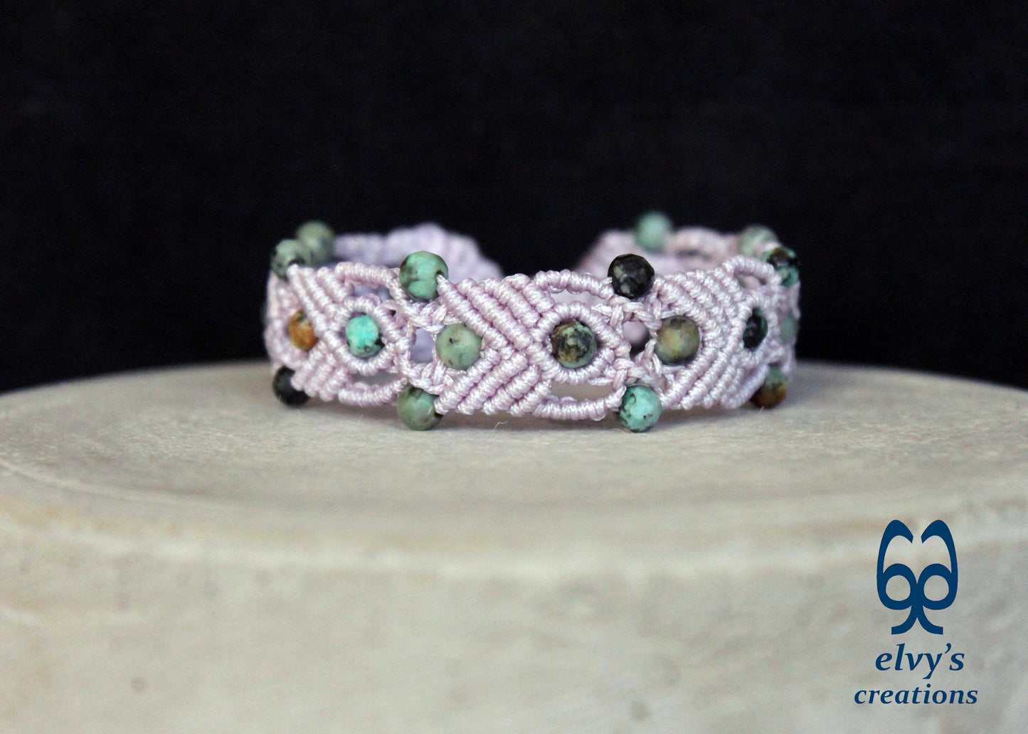 Turquoise Macrame Bracelet, Gemstone Beaded Cuff, Unique Birthday Gift for Women or Men